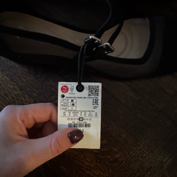 NWT | Zara Black Mesh and Suede Mary Jane Block Heels | Size 8 / 39 - Picture 13 of 13